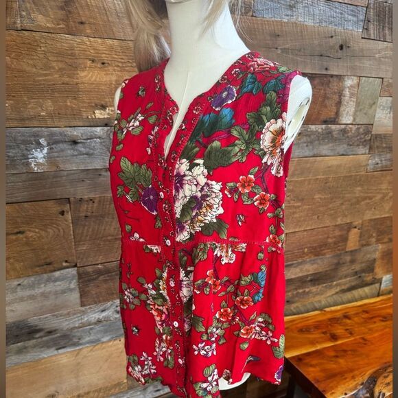 🌺 “Billa” Red Floral Sleeveless Peplum Top – Size XL - Picture 12 of 16